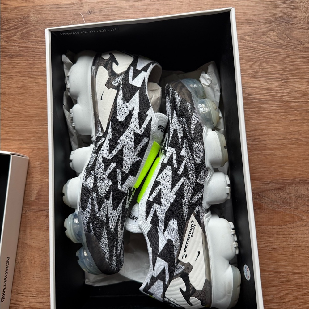 Nike x Acronym VaporMax Moc 2 White Slip-On Sneakers with Neon Green Accent